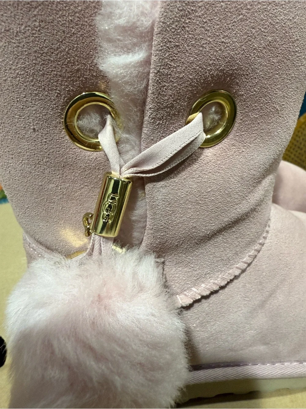 UGG Girls' Pink Faux-Suede Pom Pom Winter Boots
